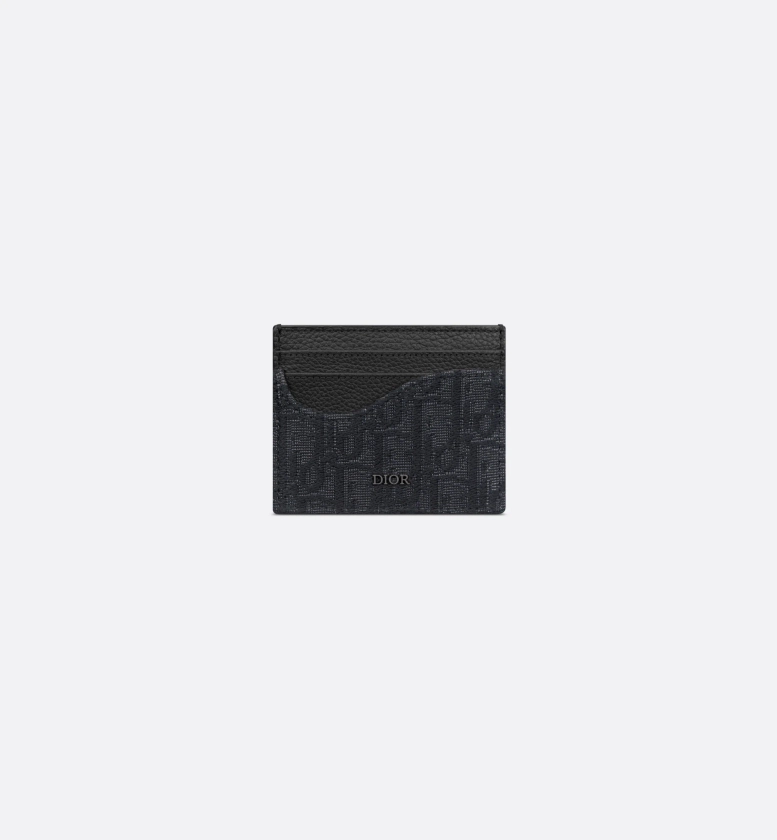 Porte-cartes Saddle Marqueterie de cuir de veau grainé noir et toile jacquard Dior Oblique noir | DIOR