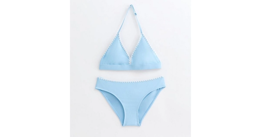Girls Blue Contrast Trim Triangle Bikini Set | New Look
