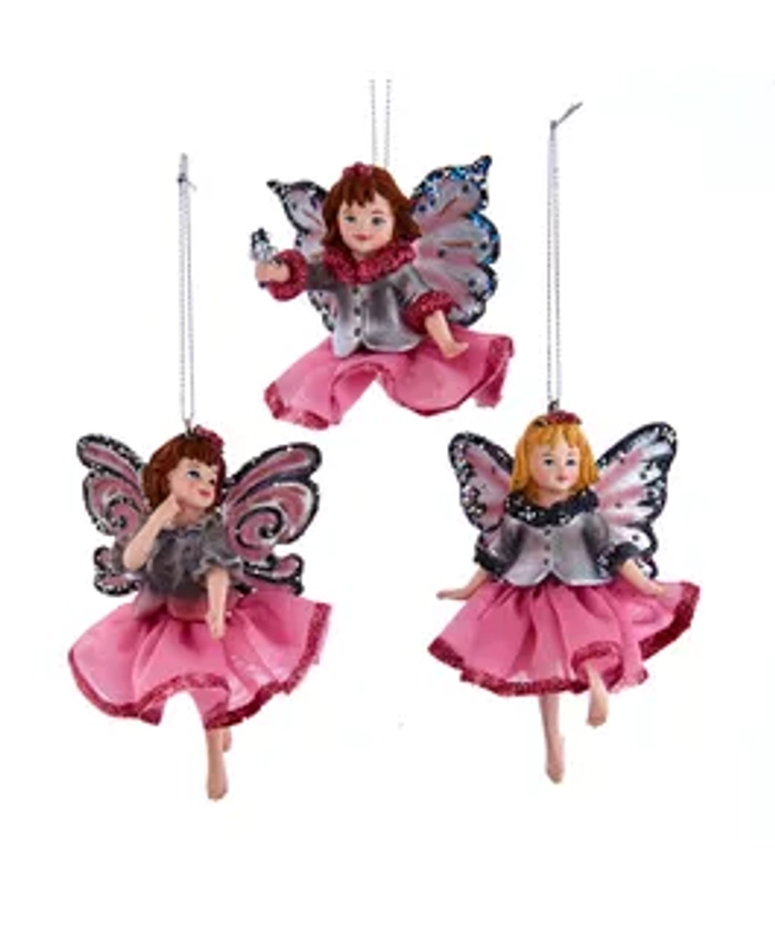 Pink and Pewter Fairy Ornaments, 2 Assorted