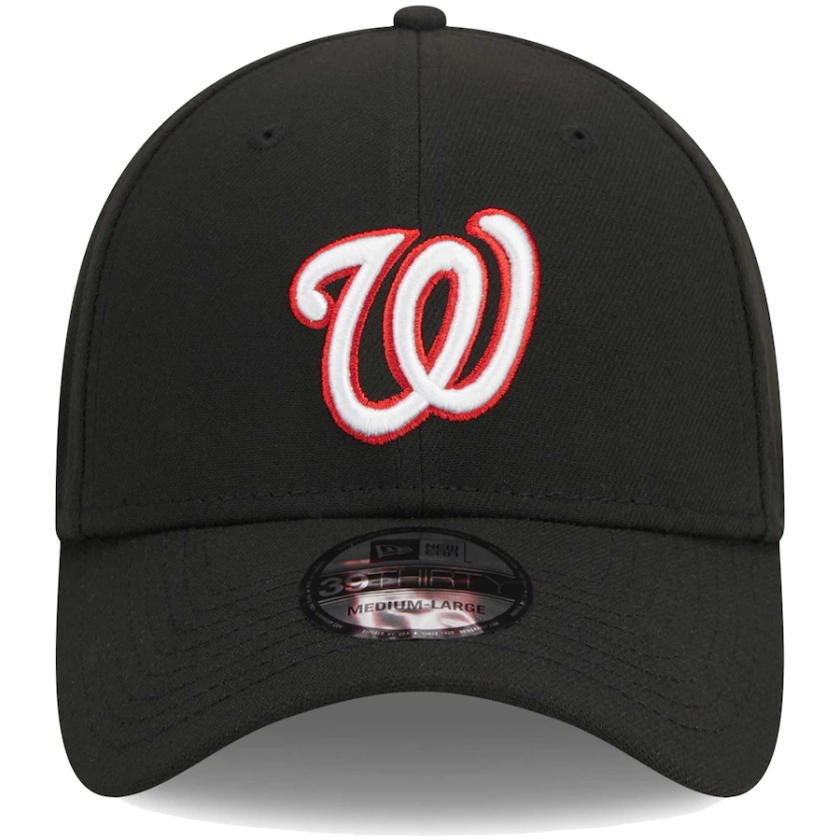 Men's Washington Nationals New Era Black Logo 39THIRTY Flex Hat