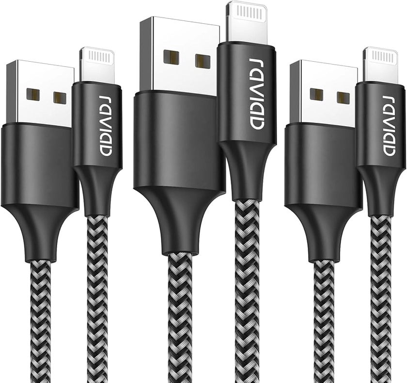 RAVIAD iPhone Charger Cable, Lightning Cable [3Pack 2M, MFi Certified] iPhone Charger Nylon Braided Fast iPhone Charging Cable Lead for iPhone 14 13 12 11 Pro Max XR XS X 8 7 6s Plus 5s SE 2020-Black : Amazon.co.uk: Computers & Accessories