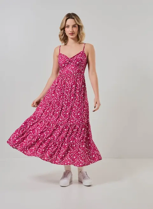 vestido midi rosa estampado - estampado - pp