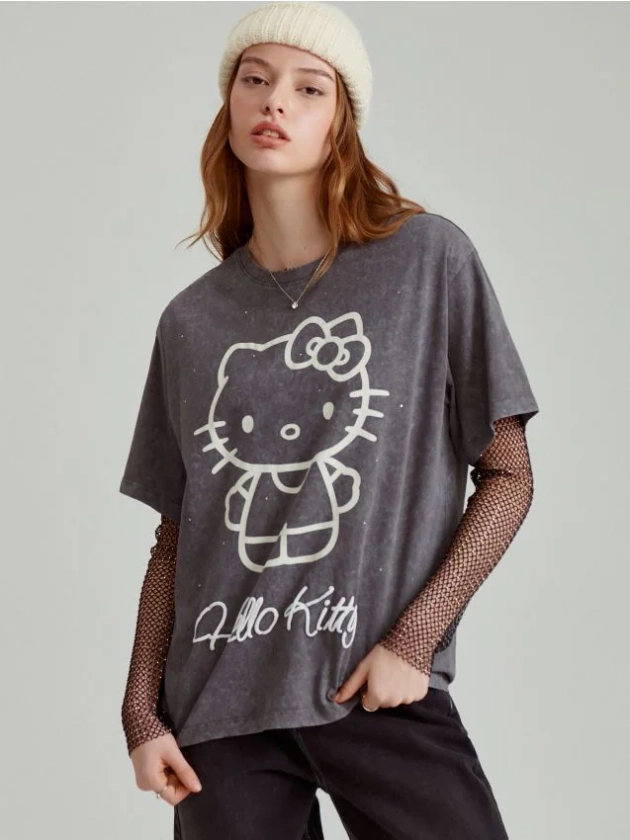 Grafitowa koszulka z nadrukiem Hello Kitty