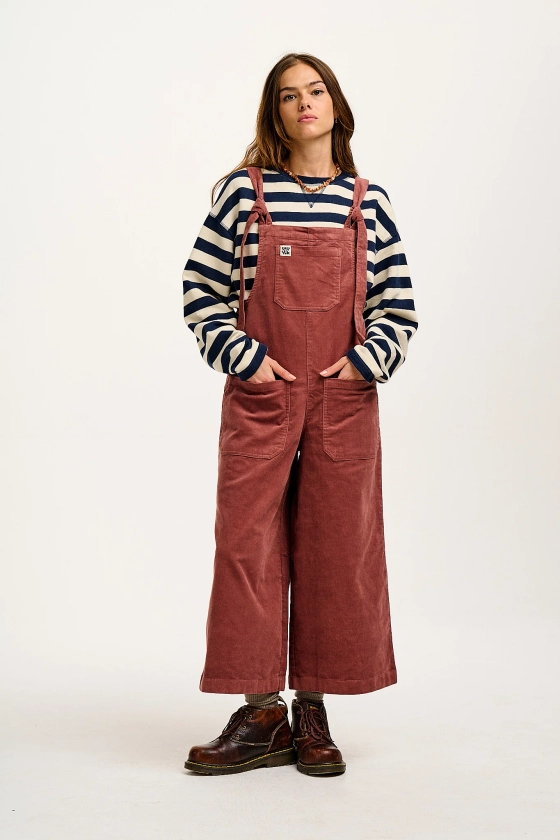 Jenny - Wide Leg Corduroy Dungarees Ash Pink