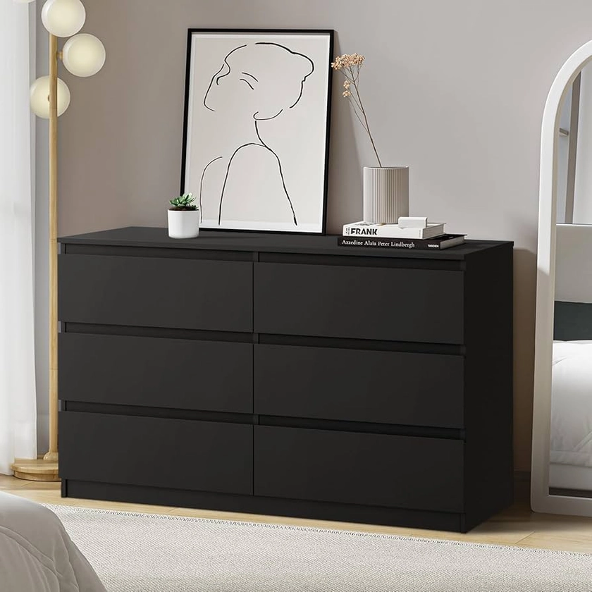 Oikiture Chest of Drawers Bedroom with 6 Drawers Black