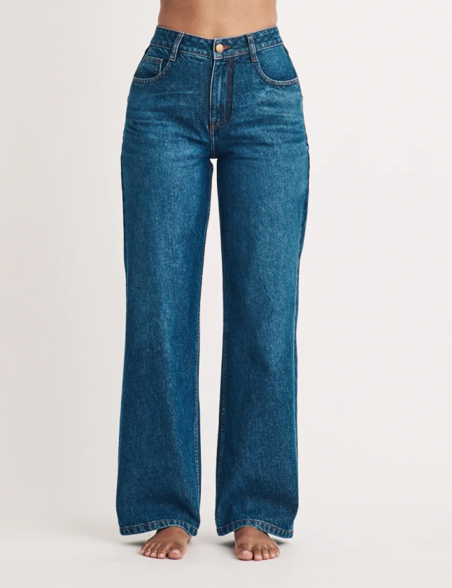 Mid Wash Relaxed Straight Jeans