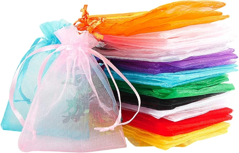 DoGeek 60 Small Organza Gift Bags 10 Color Jewelry Pouches Sheer Drawstring Pouches, Mesh Candy Favour Bag for Wedding Party Festival Game (9 x 7CM, Multicolor)