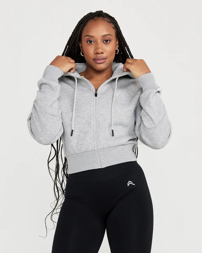 Classic Lounge Cropped Zip Through Hoodie | Silver Grey Marl