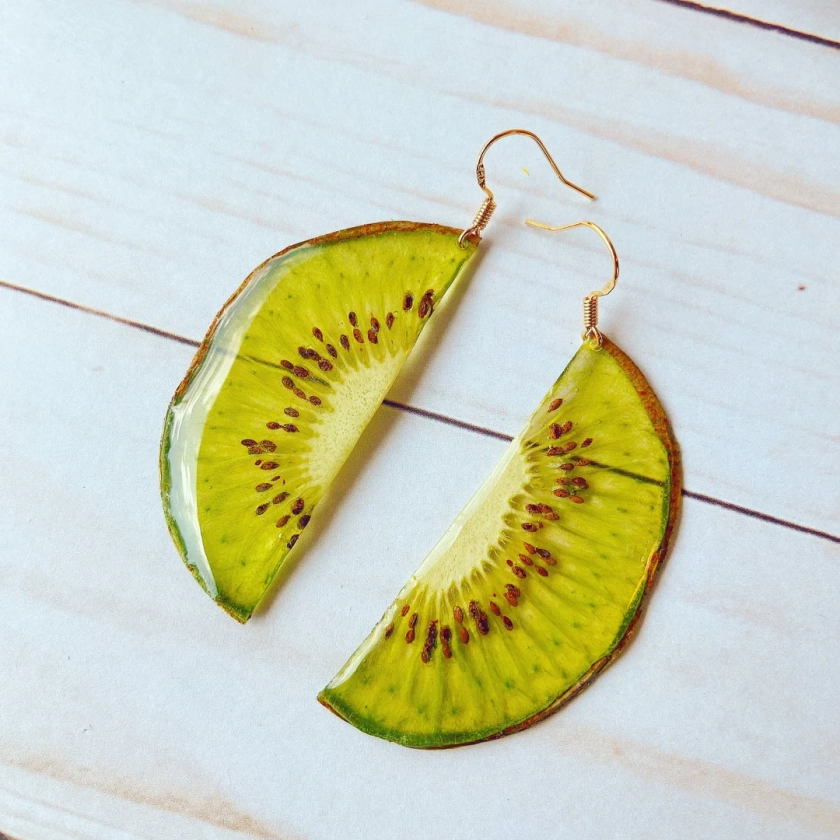 Dried kiwi handmade resin earrings, Botanical earrings, Real kiwi earrings, Hypoallergenic earrings, Teacher gifts