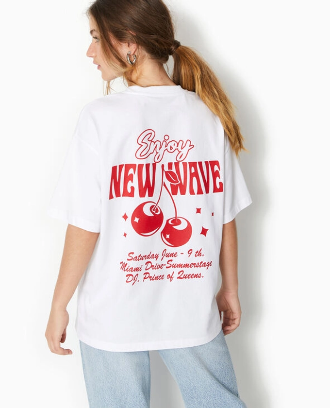 T-shirt oversize avec print devant et dos - Blanc