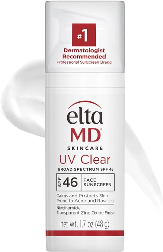 Amazon.com: EltaMD UV Clear Face Sunscreen, SPF 46 Sunscreen with Zinc Oxide, Calms Sensitive and Acne-Prone Skin, Dermatologist Recommended, 1.7 oz Pump : Beauty & Personal Care