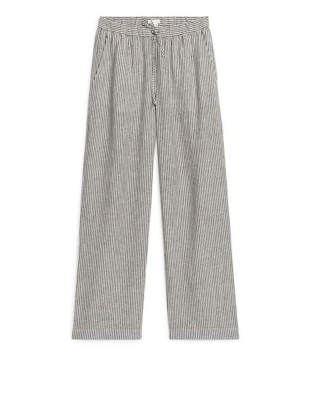 Linen Drawstring Trousers - Off White/Black - ARKET FI