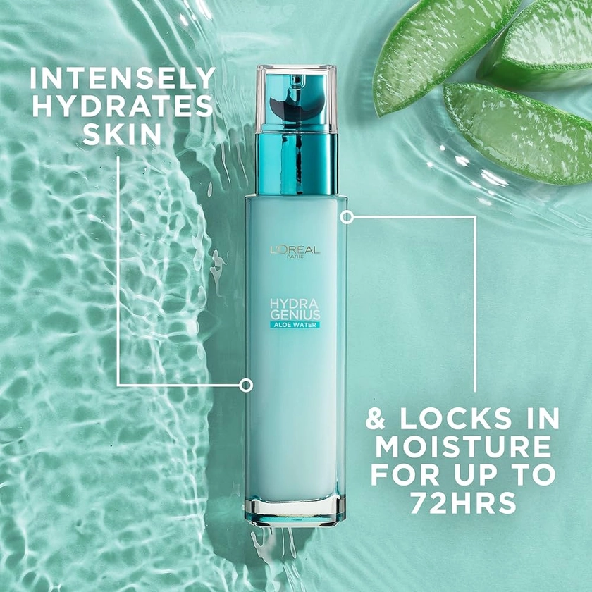 L’Oréal Paris Hydra Genius Aloe Water, Intense Hydration and Glowing Skin, Suitable for Normal to Combination Skin, Aloe Water and Hyaluronic Acid, 70ml