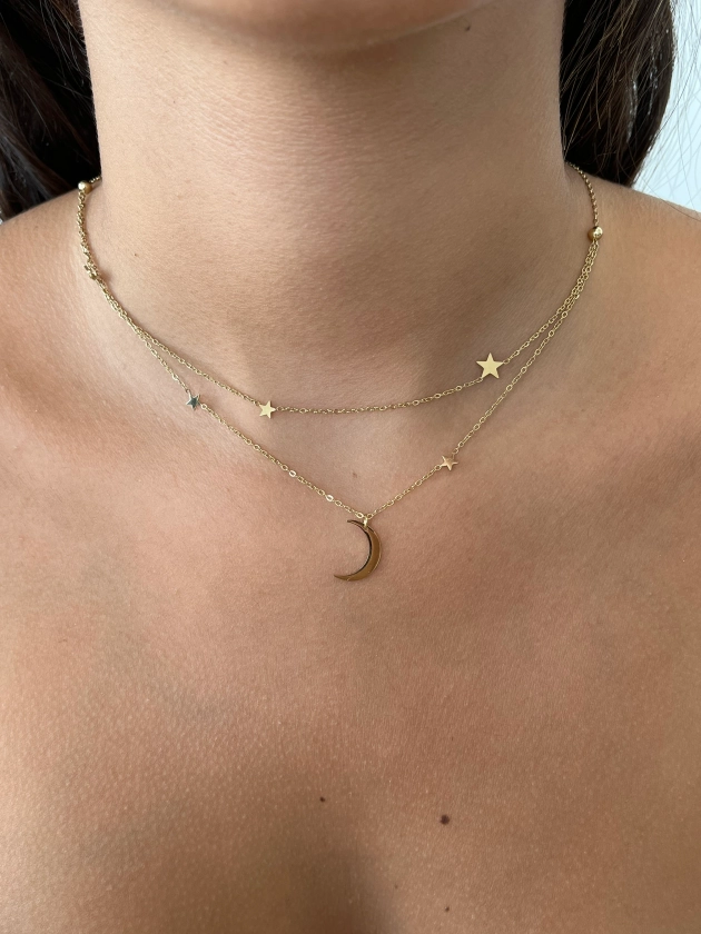 Collier Nuit Etoilé Acier Inoxydable (existe en Doré ou Argenté)