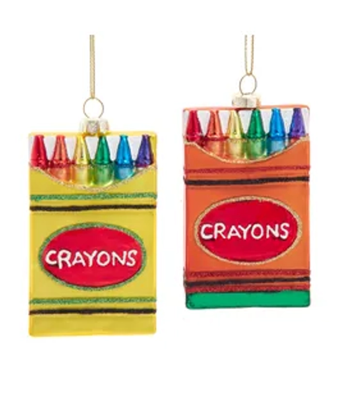 Glass Crayon Box Ornament, 2 Assorted