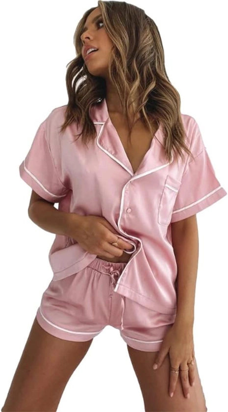 Womens Pajama Sets Comfy Pajamas Solid Ladies Pyjamas Set Short Sleeve Soft Nightwear Sleepwear Summer Pjs