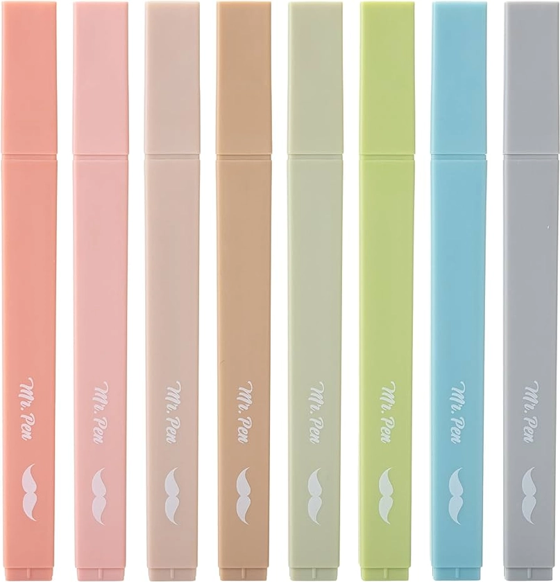 Mr. Pen- Aesthetic Highlighters, 8 pcs, Chisel Tip, Vintage Colors, No Bleed Bible Highlighter Pastel, Highlighters Assorted Colors, Pastel Highlighter Set, Cute Highlighter