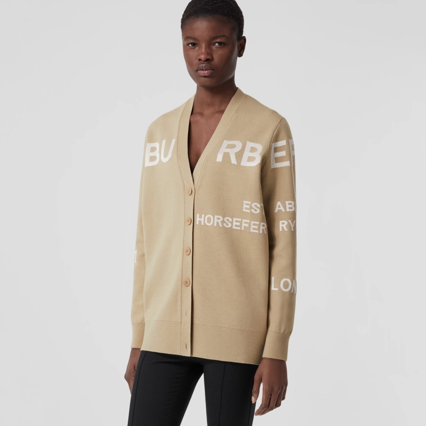 Horseferry Wool Cotton Blend Oversized Cardigan in Camel/white - Women | Burberry® Official