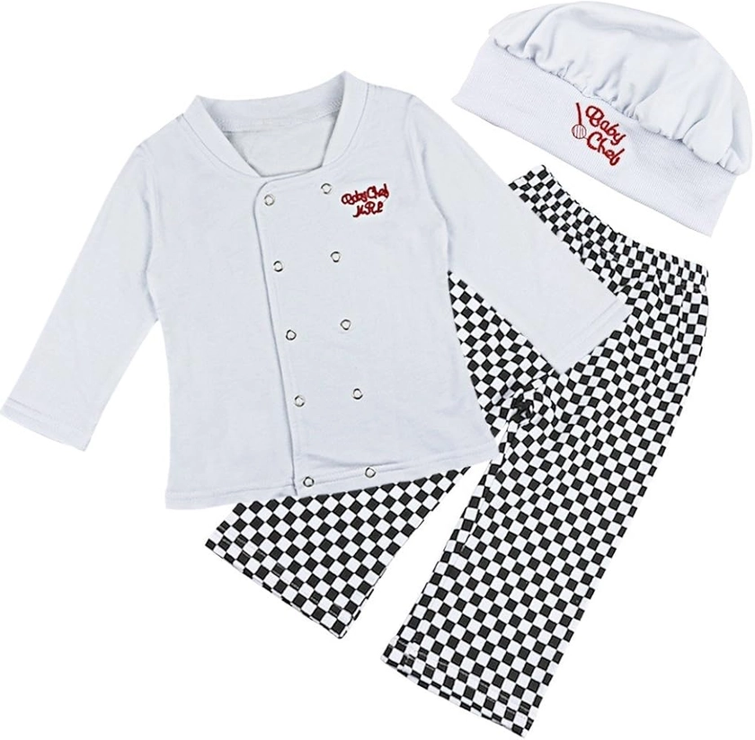 iEFiEL 3pcs Baby Boys Infant Cook Chef Outfits Set Long Sleeves Top + Pants + Hat