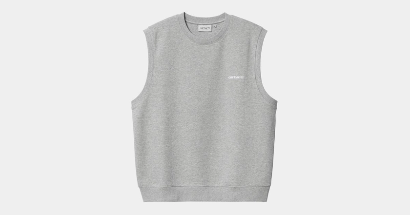 Carhartt WIP Script Vest Sweat, Grey Heather / White | Boutique officielle en Ligne