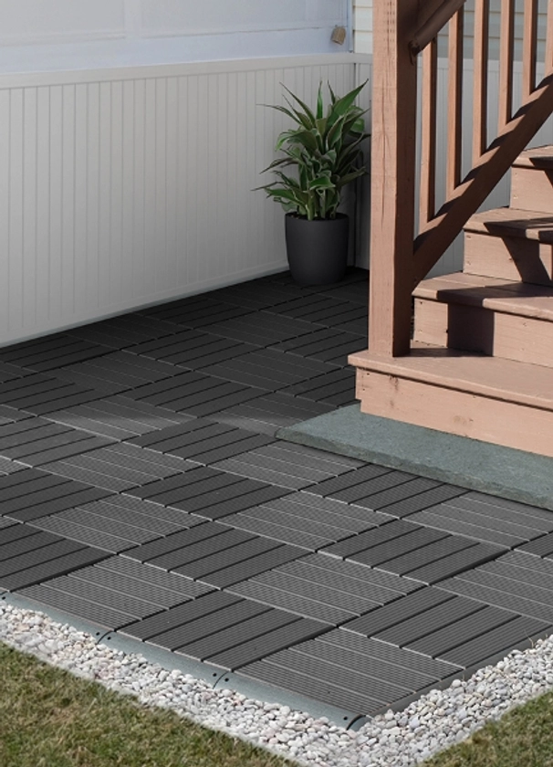 Straight Groove Dark Grey Interlocking Deck Tiles