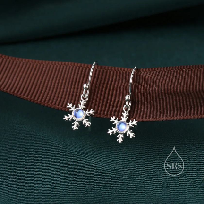 Moonstone Snowflake Drop Hook Earrings in Sterling Silver - Etsy UK