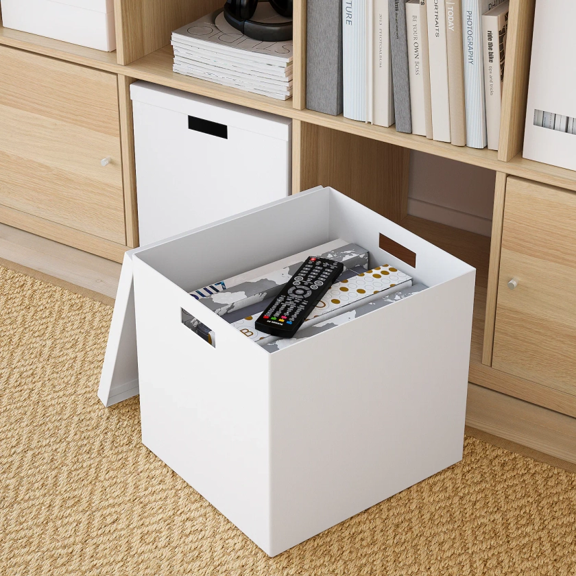 TJENA Storage box with lid - white 32x35x32 cm