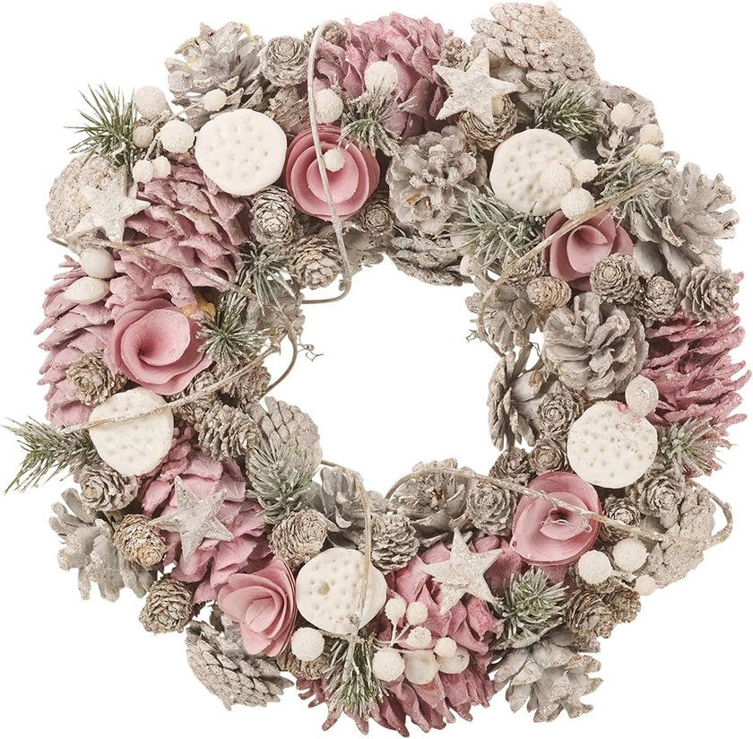 URBNLIVING Christmas Snow Door Hanging Snowy Pink Wreath Decoration (34cm) : Amazon.co.uk: Home & Kitchen