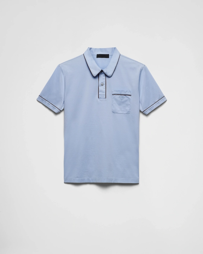 Polo En Coton Bleu/bleu Clair | PRADA