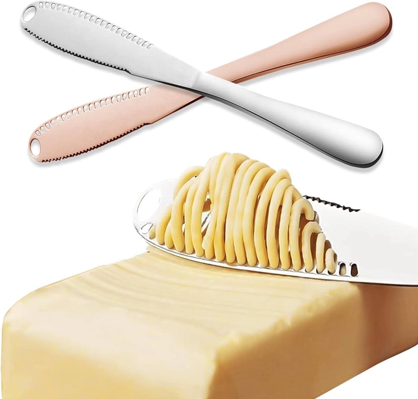 GWAWG Couteau à Beurre 2pcs, Coupe-Beurre 3 En 1, Avec Trous DenteléS et GrattéS, Facile à éTaler，pour Le Beurre, Les Confitures, Le Fromage, Etc