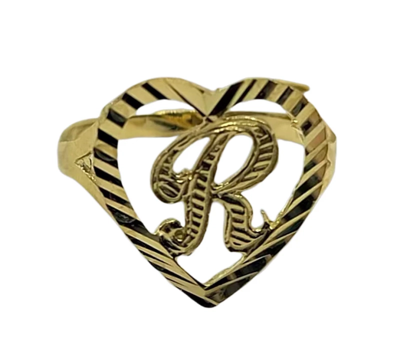 10K Gold Heart Initial Ring