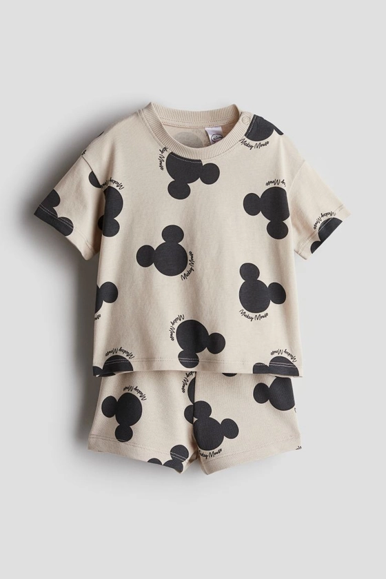 2-piece printed set - Beige/Mickey Mouse - Kids | H&M GB
