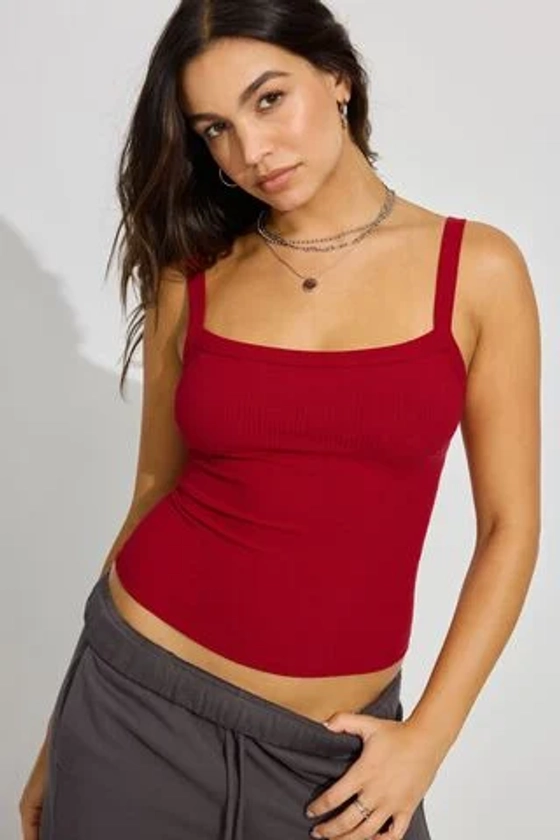 Kasey Scoop Neck Ribbed Cami Red | Garage