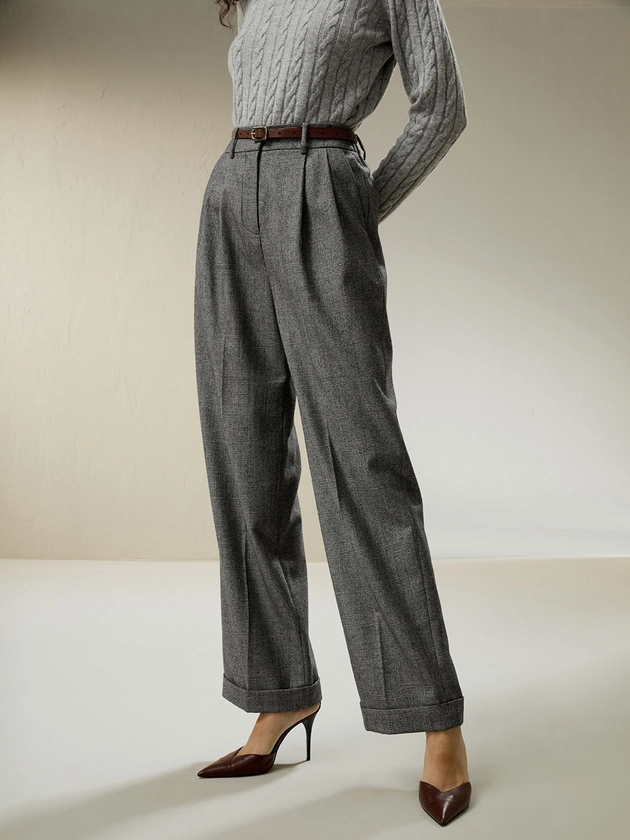 Wide leg wool-flannel suit trousers