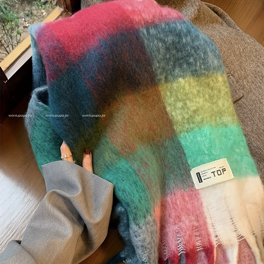 Écharpe Épaisse À Carreaux *, Mohair Épais, Doux, Chaud, Long, Résistant Au Froid, Coupe-vent, Automne Et Hiver