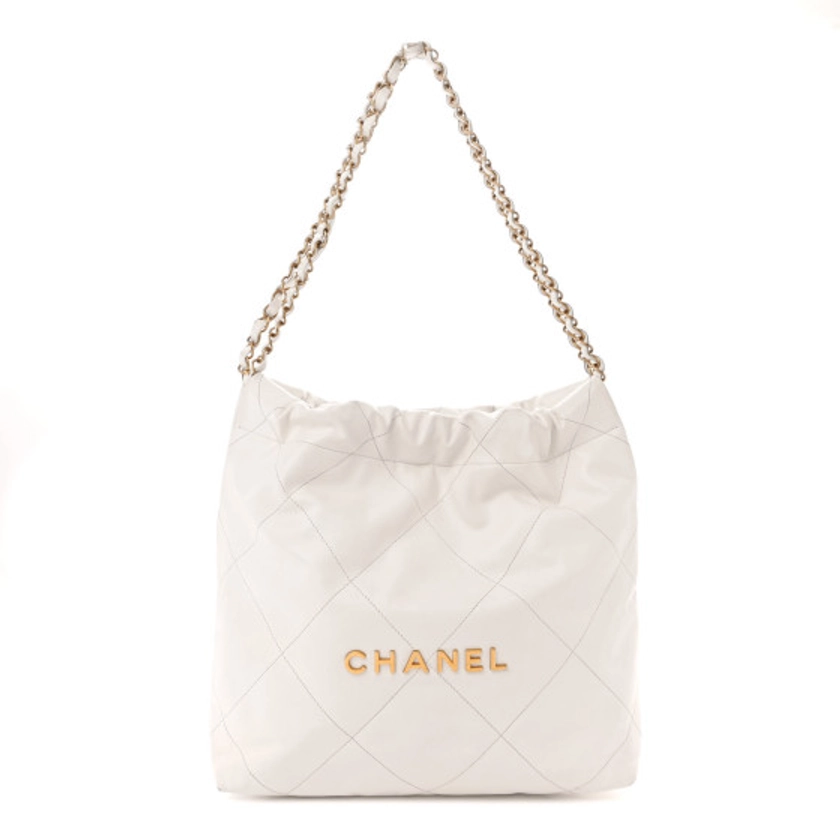 CHANEL Shiny Calfskin Quilted Small Chanel 22 White | FASHIONPHILE