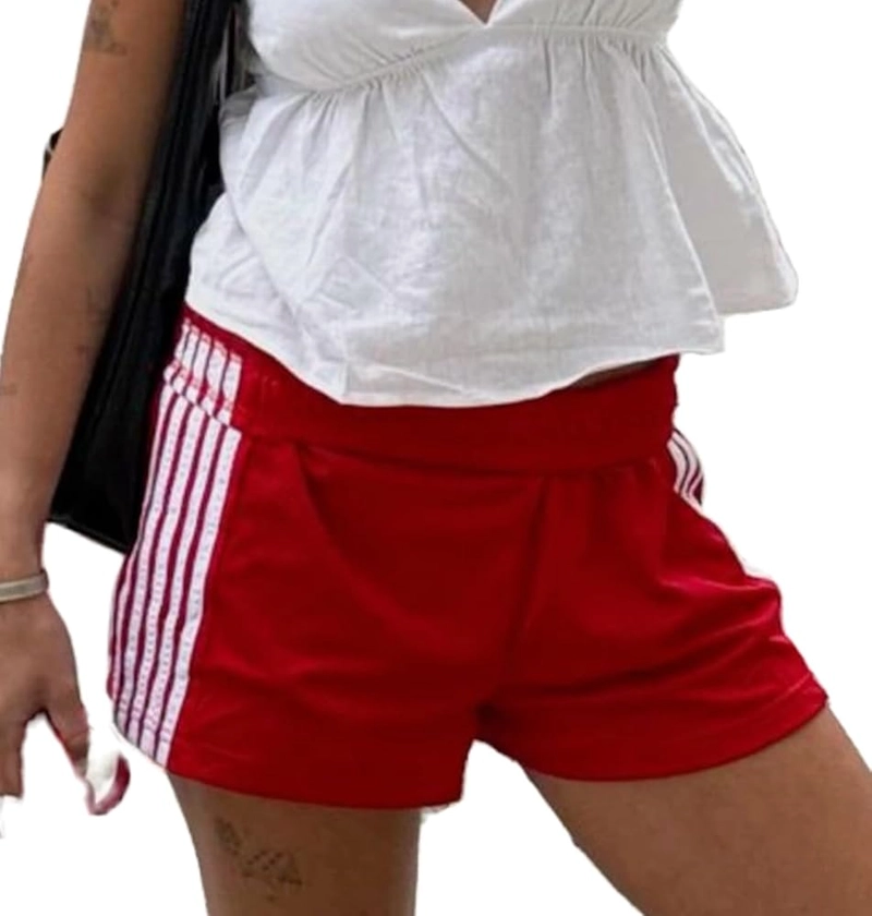 UAURORAO Women Striped Athletic Shorts Elastic Waist Side Stripe Casual Shorts Loose Patchwork Workout Sweat Shorts