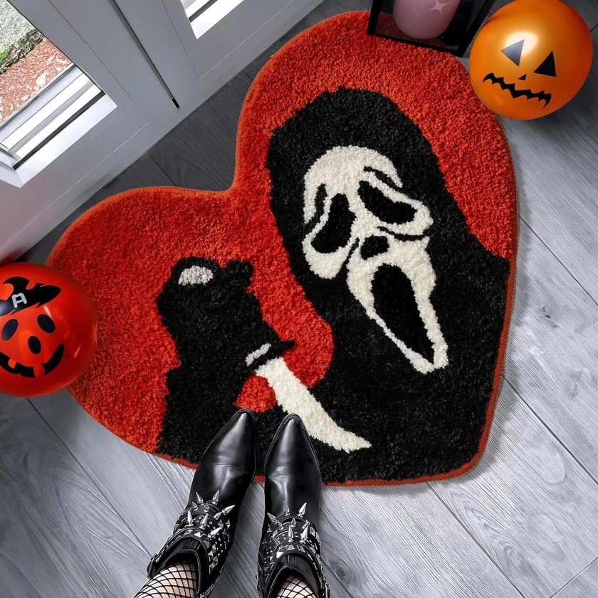 26×24" Halloween Bath Rugs - Spooky Skull Design, Black Red, Absorbent & Washable, Soft & Non-Slip Ghostface Decor, Heart-Shaped Scream Rug - Horror Halloween Bathroom Decor Carpet and Gothic Doormat - Walmart.com