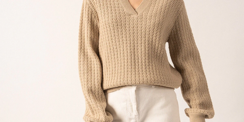 Pull col V Fairlie - en laine et coton (BEIGE)