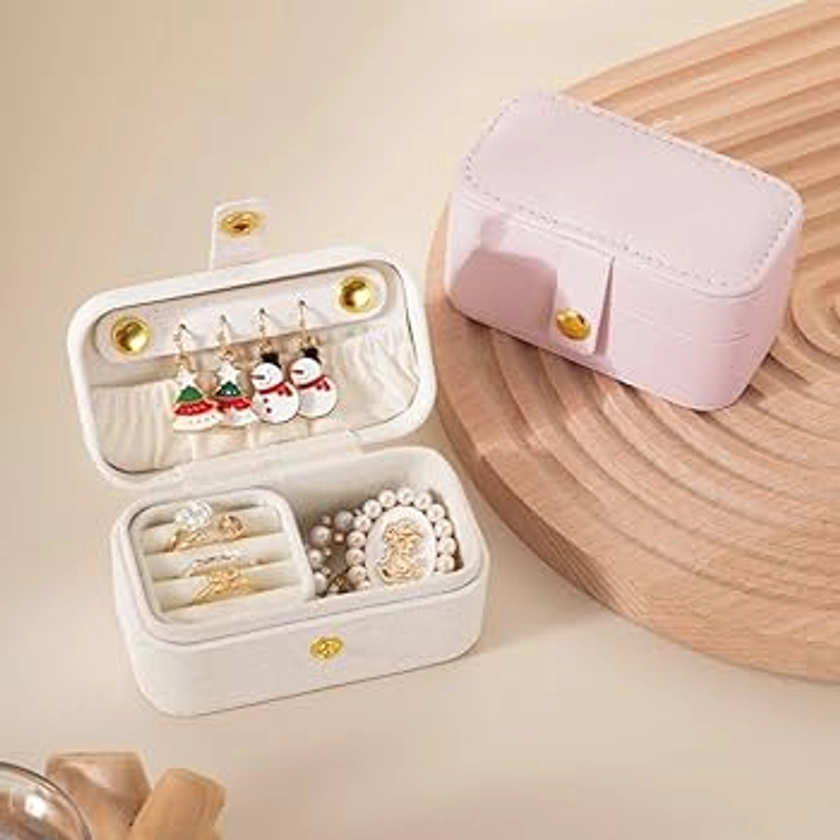 PU Leather Travel Jewelry Box,mini Organizer Jewelry Case Holder Travel Size Travel Essentials for Lipstick,Ring,Pendant,White Small Travel Jewelry Birthday Gifts for Women Girls