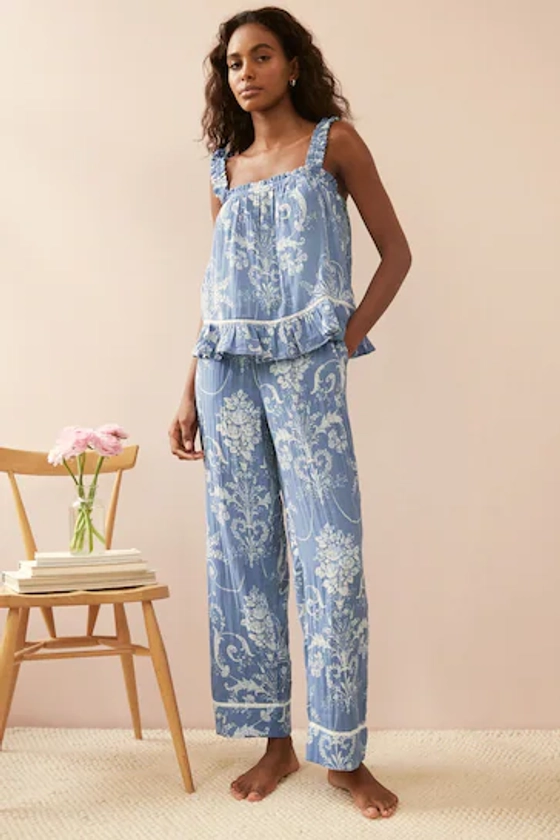 Buy Laura Ashley Blue Josette Print Textured Cotton Cami Pyjamas from the Next UK online shop