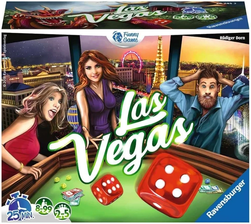 Ravensburger - Las Vegas - Jeu d'ambiance - Jeu de dés - Jeu d'argent - famille ou entre amis - de 2 à 5 joueurs - à partir de 8 ans - Mixte - 26745 - Version française, Néant