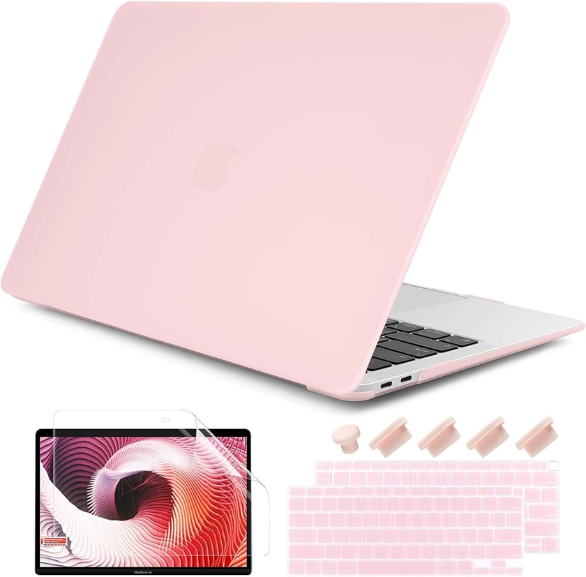 DONGKE Compatible with MacBook Air 13 inch Case 2021 2020 2019 2018 Release Model: M1 A2337 A2179 A1932, Matte Hard Case Cover for MacBook Air 13 inch with Retina Display Touch ID - Solid Pink
