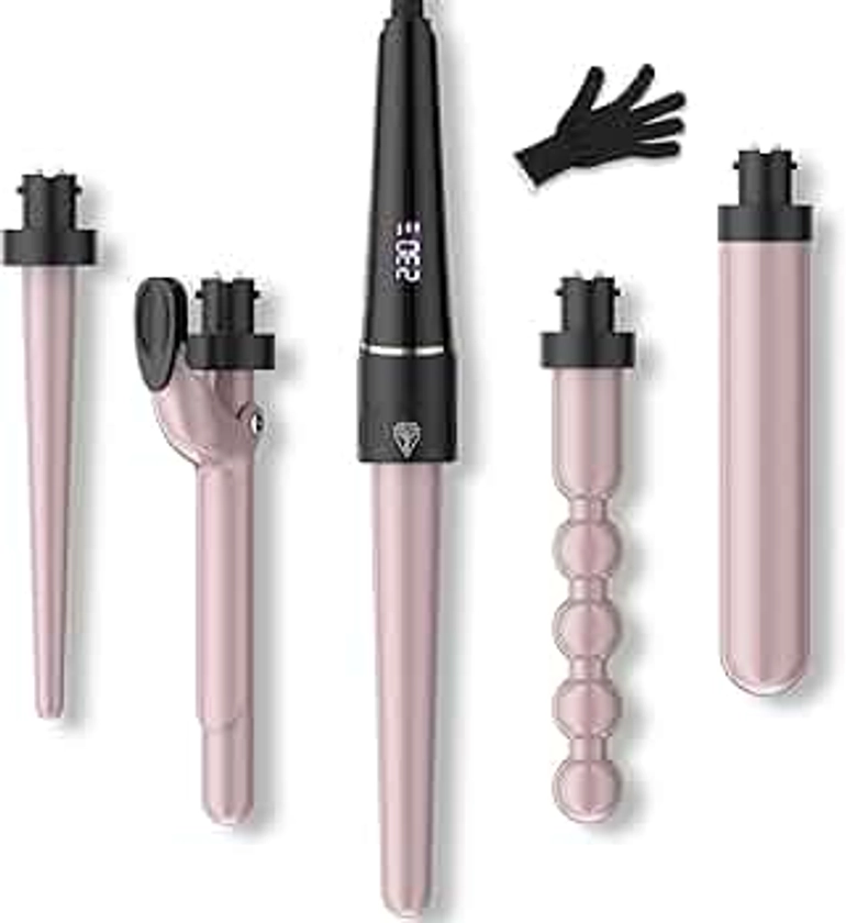 Hair Curling Wand Tongs for Long Hair Iron Set 9mm-32mm 5 in 1 PTC Ceramic Barrels LCD 80°C-230°C Temperature Control Multi Stylers with Silicone Gloves Gifts for Girl Women