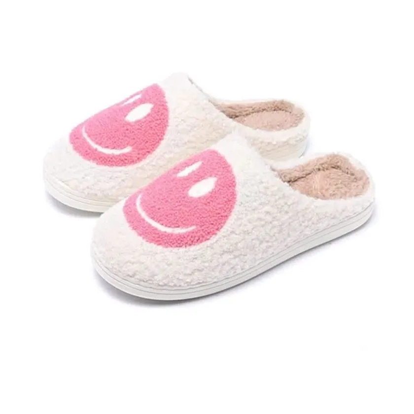 Chaussons Smiley Pantoufles À Enfiler Rétro Confortables Et Confortables en Peluche pour Hommes Femmes avec Smiley