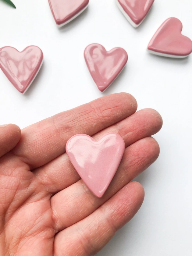 Small Rose pink ceramic heart magnet