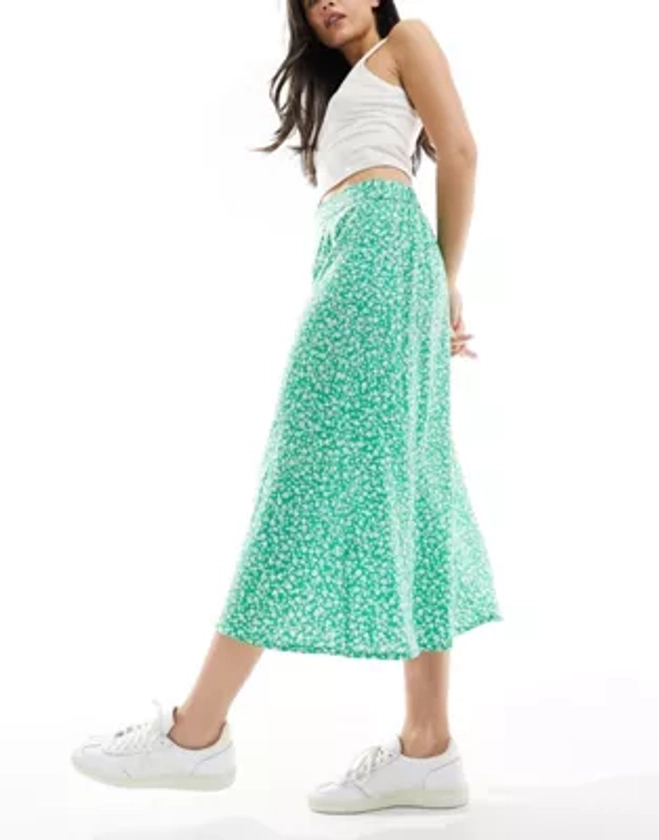 Monki midi skirt in green meadow floral