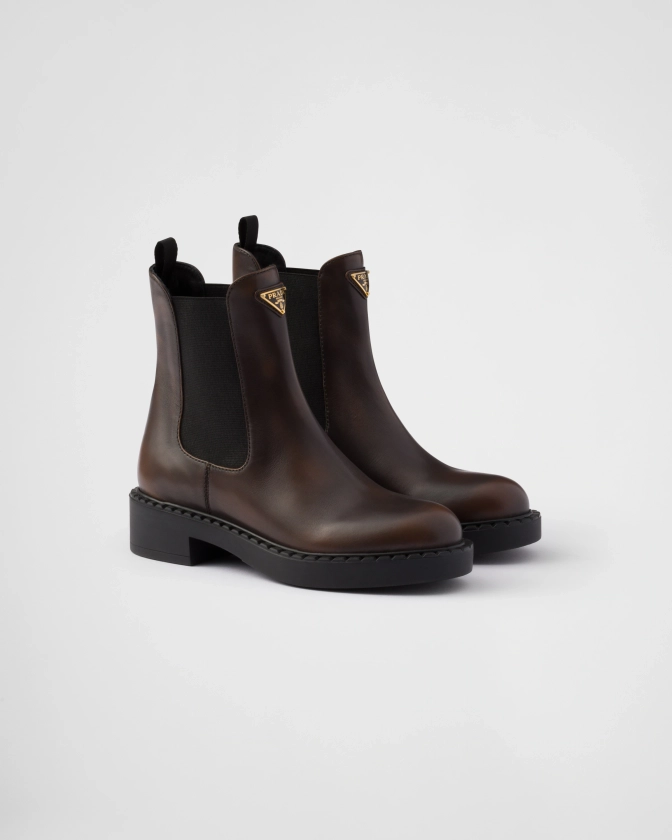 Cognac Leather Booties | PRADA