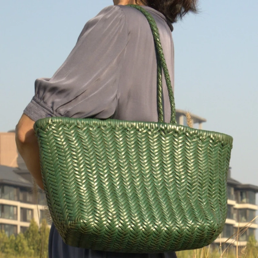 Zigzag Woven Leather Handbag 'Viviana' Large Size - Green by RIMINI