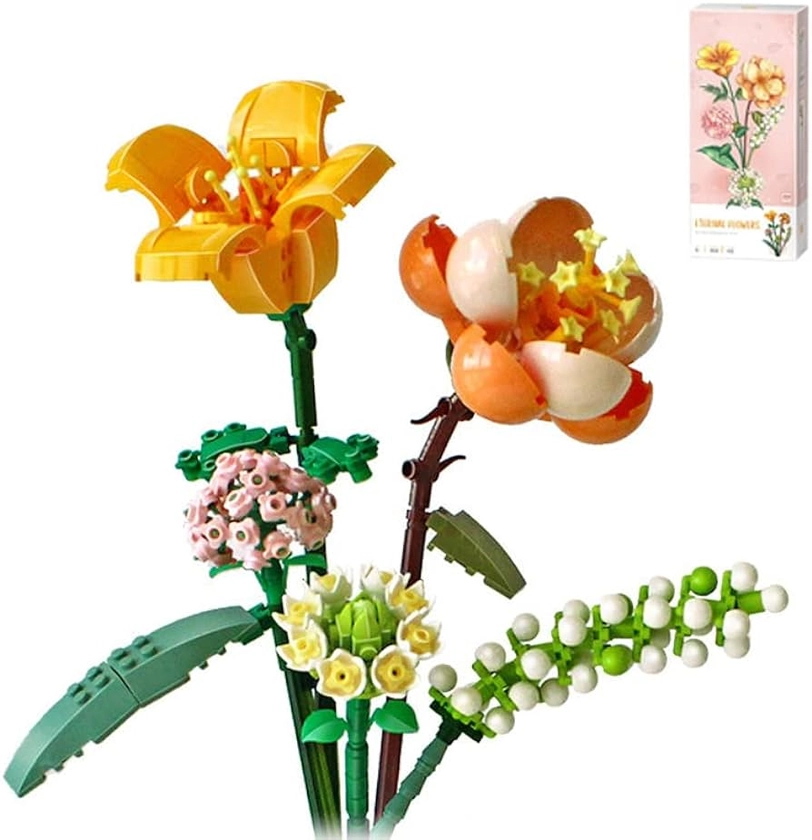 Flower Bouquet Building Blocks Kits Sunshine Vitality, Artificial Flowers Building Project to Release Stress and Focus The Mind, for Birthday Gifts to Adults/Teens